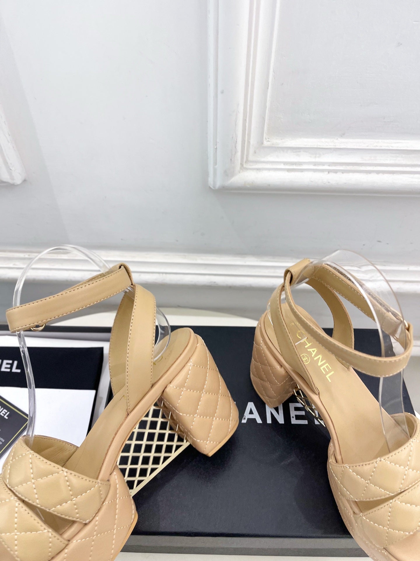 CC 26s HighHeeled Platform Sandals 85 Beige Sheepskin 631869