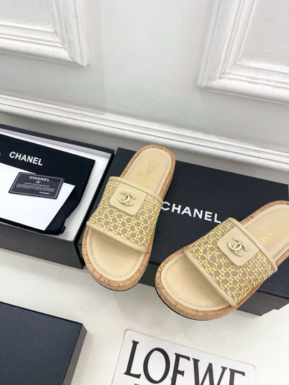 Chanel 2026 Woven Platform Slippers Sheepskin 831402