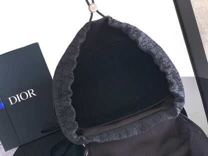 Dior 2026 Jett Backpack With Flap 42cm Black Fabric Leather