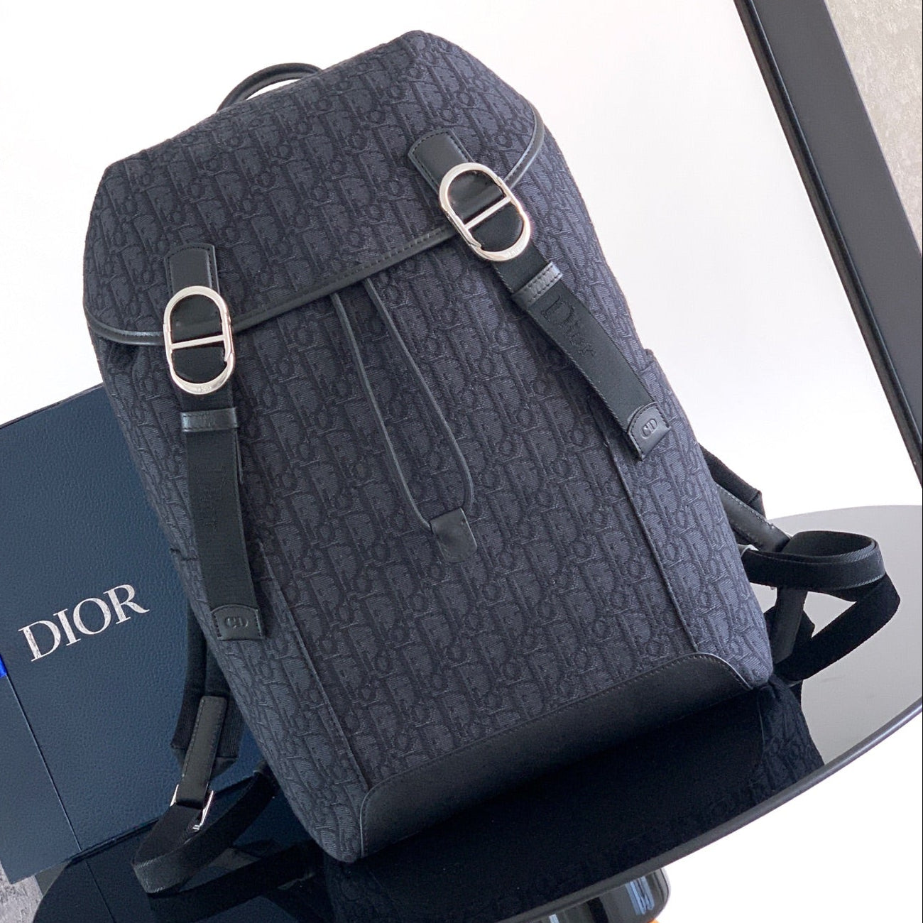 Dior 2026 Jett Backpack With Flap 42cm Black Fabric Leather