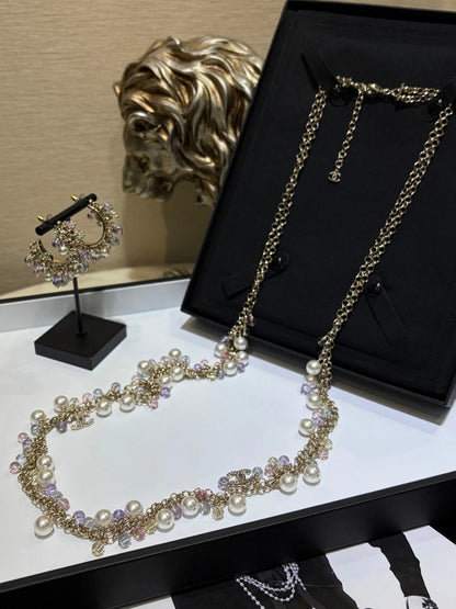 Chanel 2026 Colored Crystal Pearl Double C Long Necklace