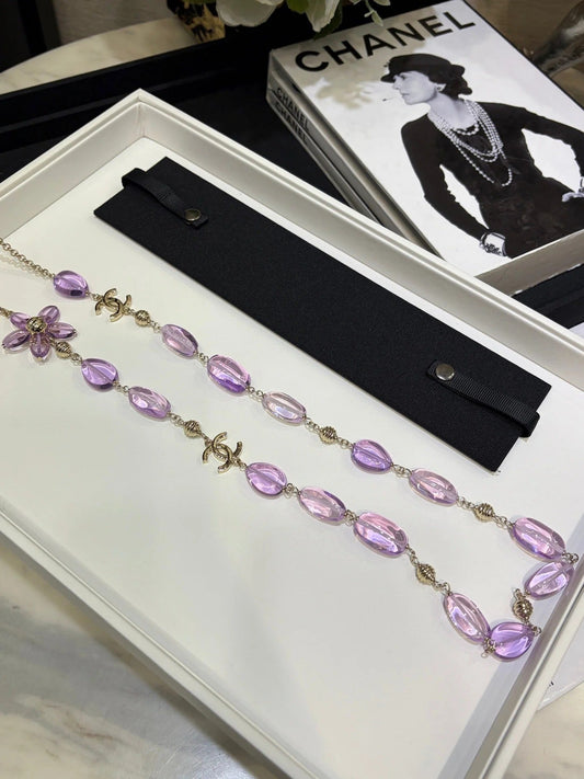 Chanel 2026 Double C Purple Floral Acrylic Beaded Necklace