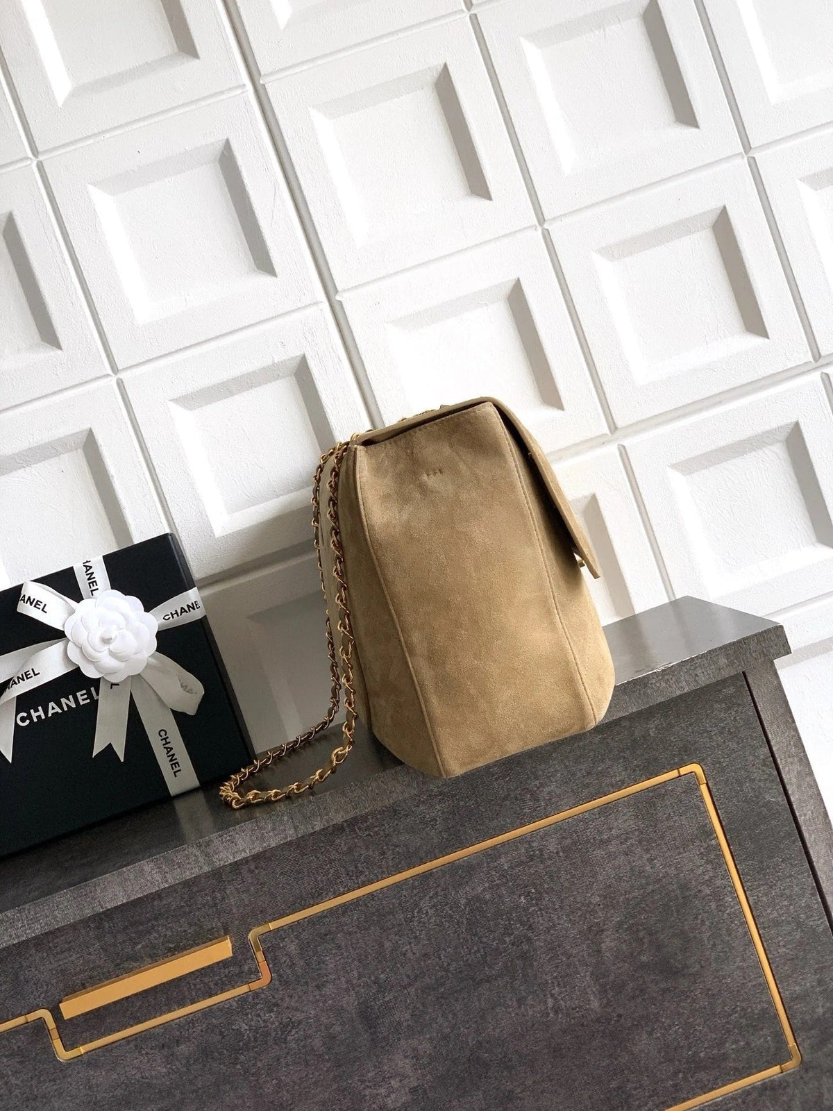 CC 2026 Flap Bag 38.5cm Beige Suede Leather
