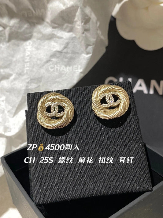 CC Twist Gold Diamond Double C Earrings