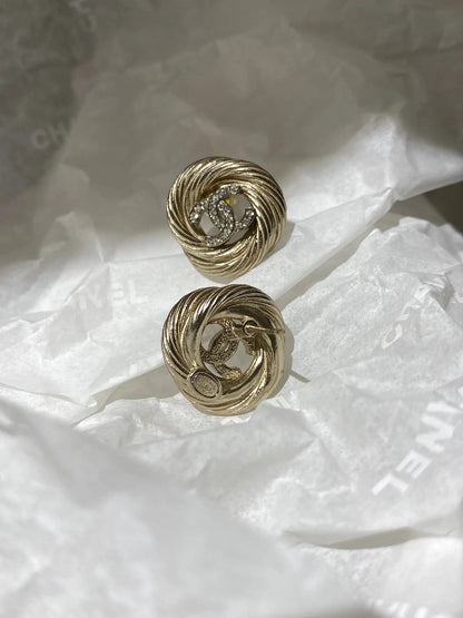 CC Twist Gold Diamond Double C Earrings