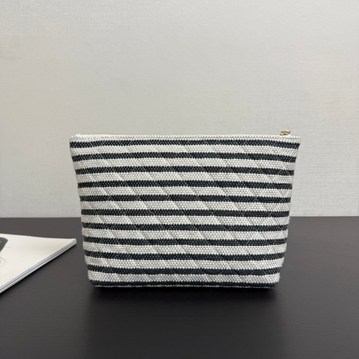 Chanel 26 Woven Clutch 19 White Black Canvas