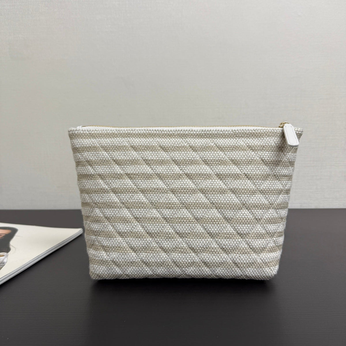 Chanel 26 Woven Clutch 19 White Beige Canvas