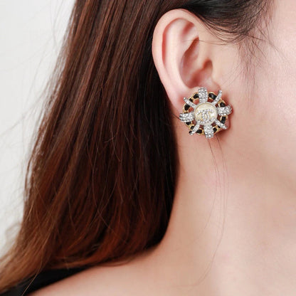 CC Mini Stud Sliver Gold Black Diamond Earring