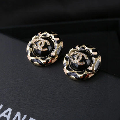 CC Enamel Black Gold Earrings