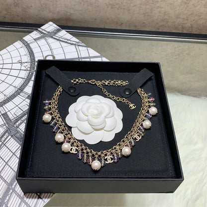 Chanel 2026 Colored Crystal Pearl Double C Necklace