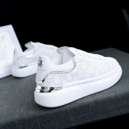 New Fashion White High Quality Women's White Thick Soled Sports Casual Couple Shoes Summer Lace-Up Trainers Gym Tennis Running Breathable High Quality Sneakers