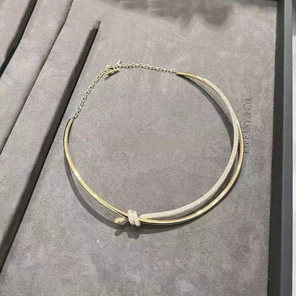 KNOT DOUBLE ROW NECKLACE IN YELLOW GOLD WITH DIAMONDS