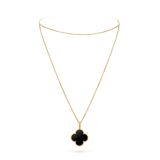 CLOVER SILVER ONYX BIG CLOVER NECKLACE