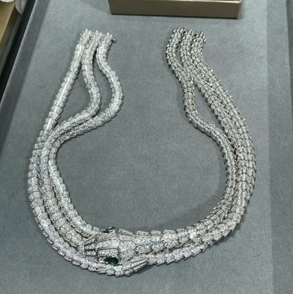 Serpentine Diamond Metallic Silver Necklace